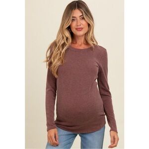 Women's PinkBlush Maternity Brown Ribbed Scoop Neck Top- Size Medium- NWT